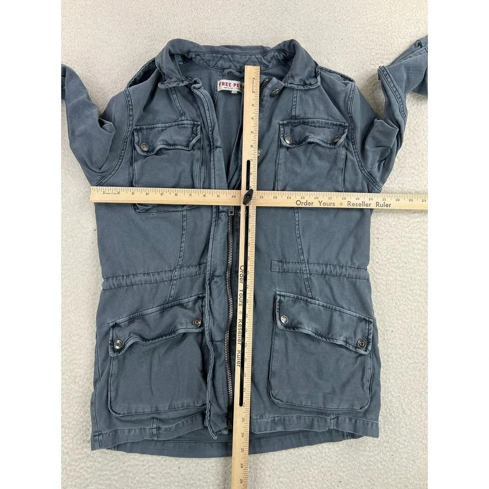 Free People Jacket Womens Small Blue Cotton Twill Military Full Zip Pockets